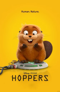 Poster for Pixar movie Hoppers features a Beaver on a yellow background.