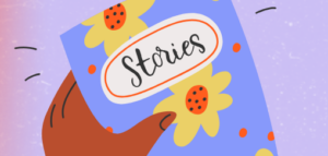 A hand holding a book of stories